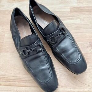 Salvatore Ferragamo Black Leather Gancini Loafers Men 10 D